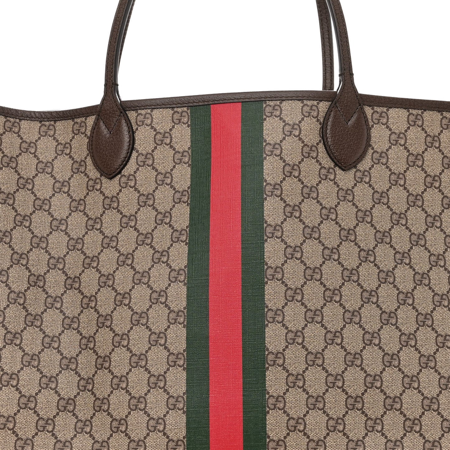 GG Supreme Monogram Textured Dollar Calfskin Web Large Ophidia Tote Beige Ebony New Acero