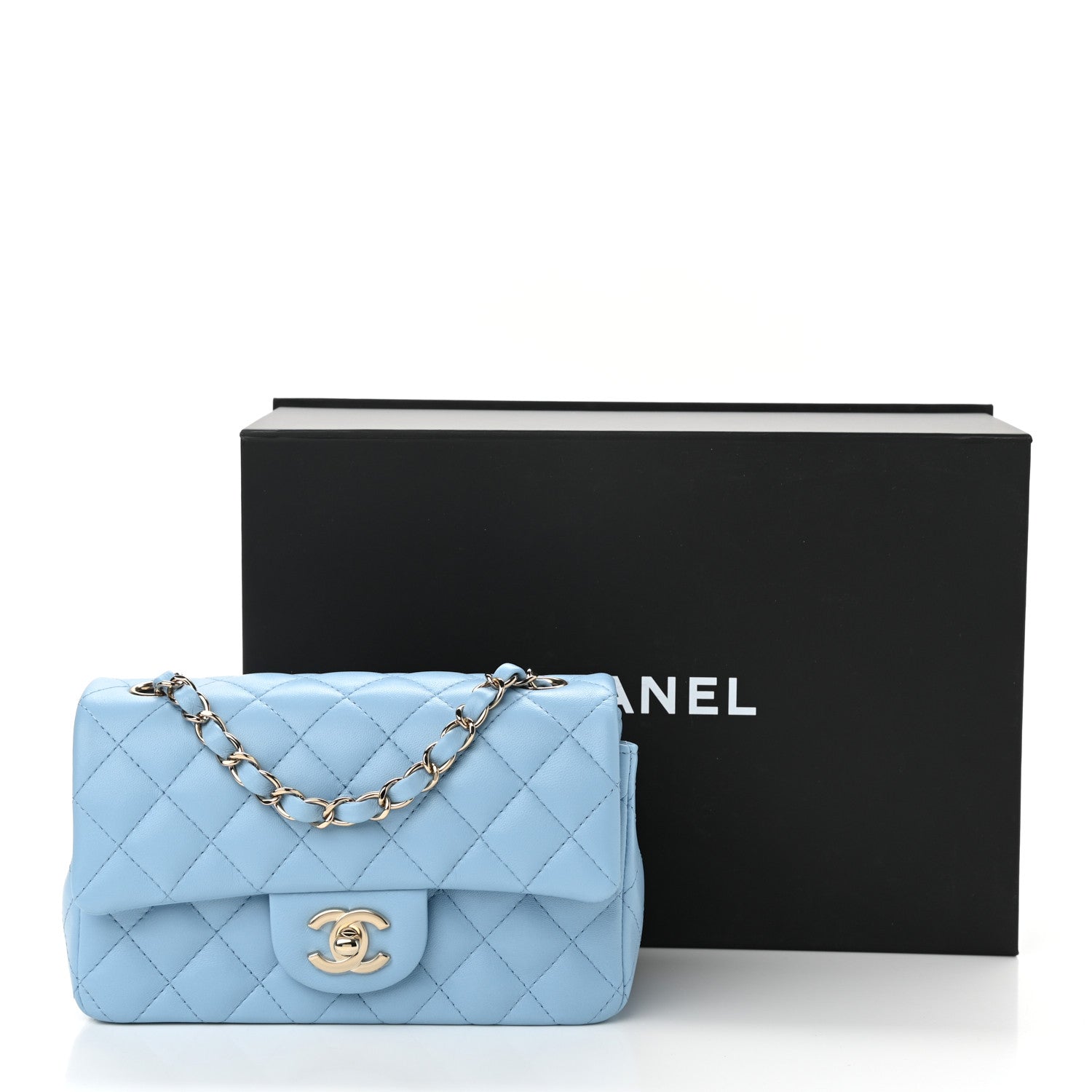Chanel Lambskin Quilted Mini Rectangular Flap Light Blue 10 of 10