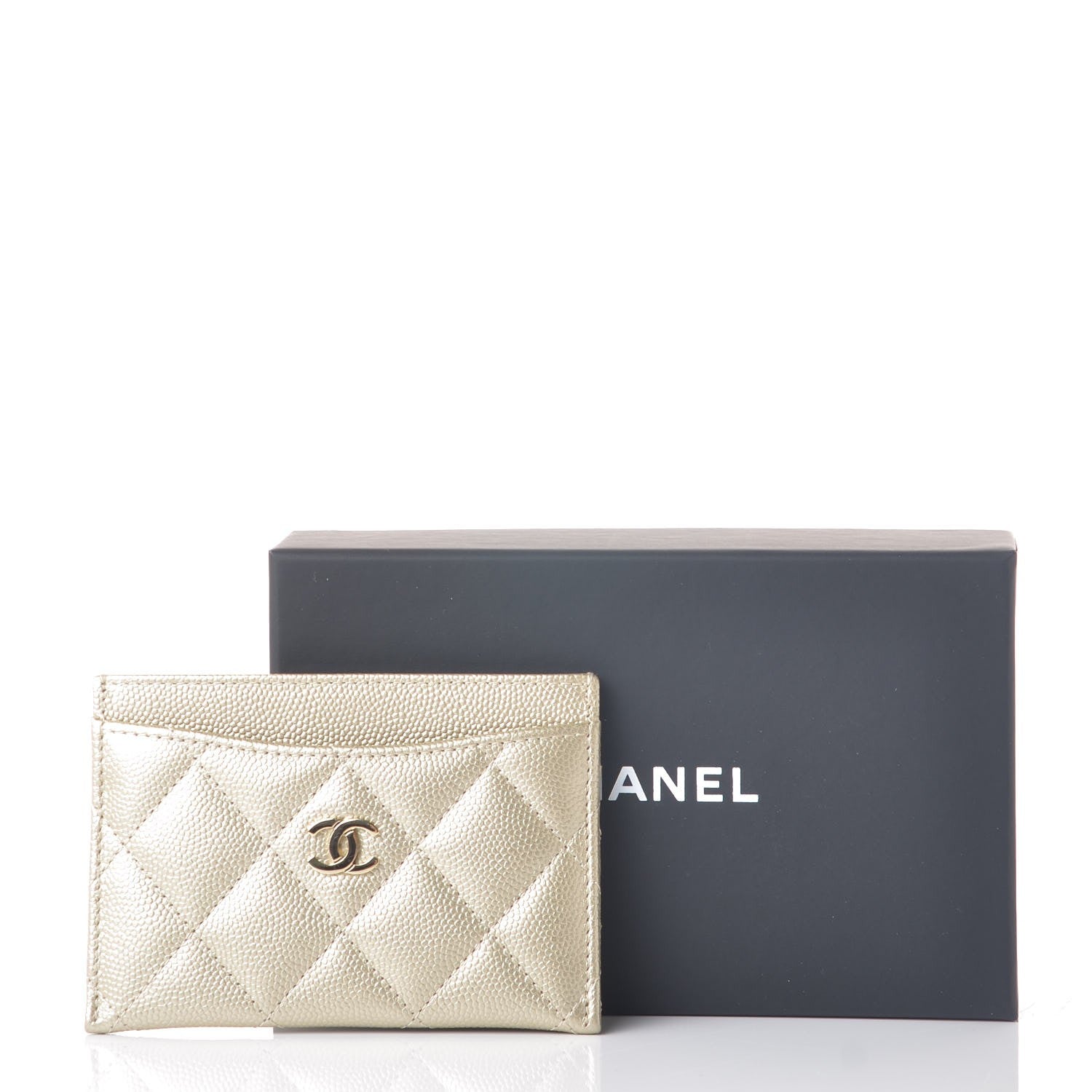 Chanel Metallic Caviar Quilted Card Holder Light Gold 9 of 9
