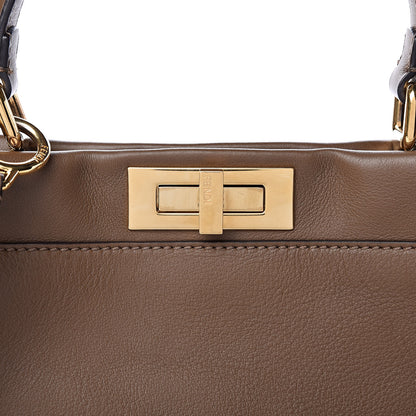 Fendi Vitello Seta Fabric Jacquard Pequin Medium Peekaboo Iconic Satchel Foresta Tobacco 9 of 9