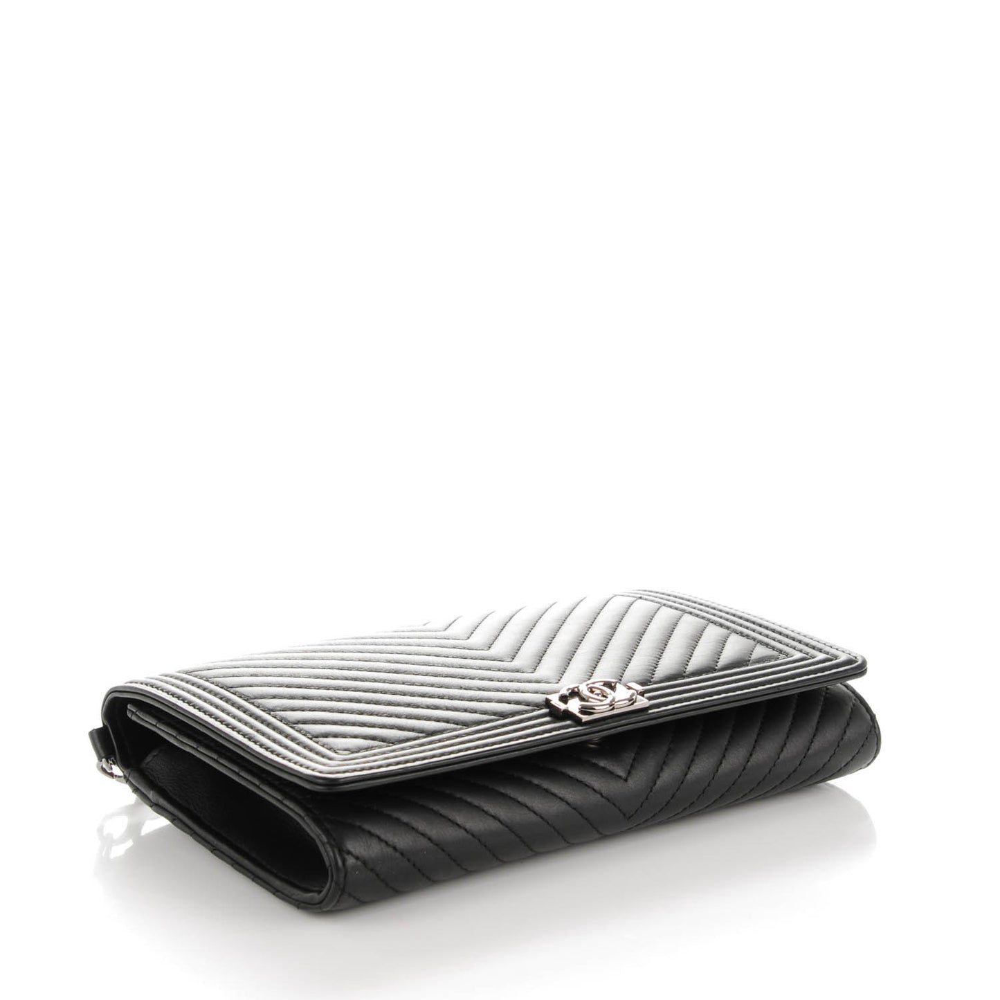 Calfskin Chevron Quilted Boy Wallet On Removable Chain WOC Black