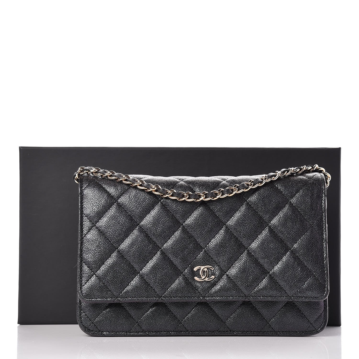 Chanel Iridescent Caviar Quilted Wallet On Chain WOC Black 11 of 11