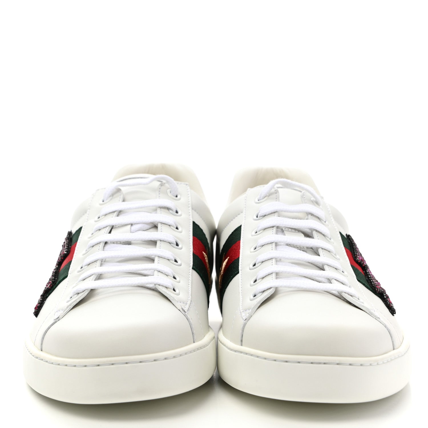 Gucci Calfskin Ayers Web Lightning Embroidered Mens Ace Sneakers 10 White 2 of 9