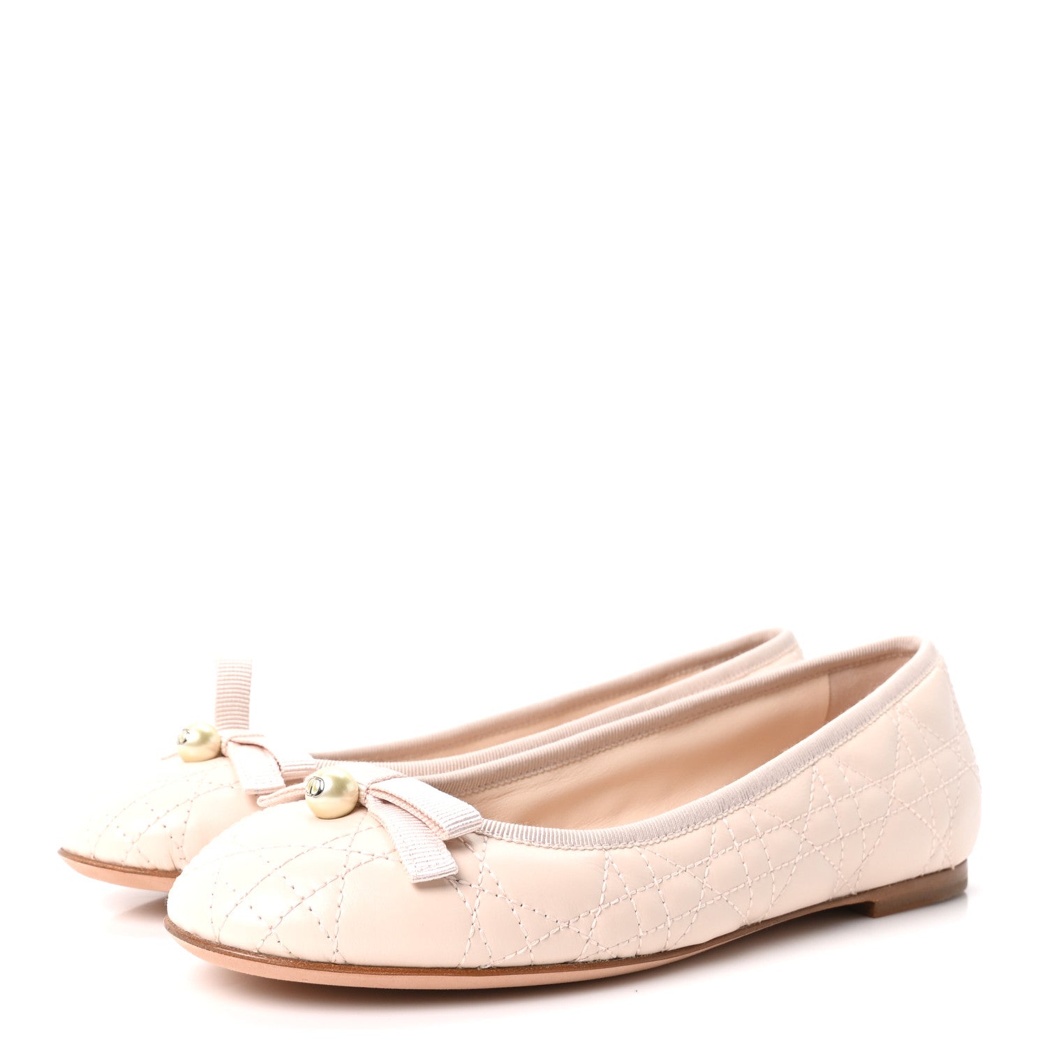 Christian Dior Calfskin Cannage Pearl Bow Ballet Flats 37 Rose Quartz 4 of 10