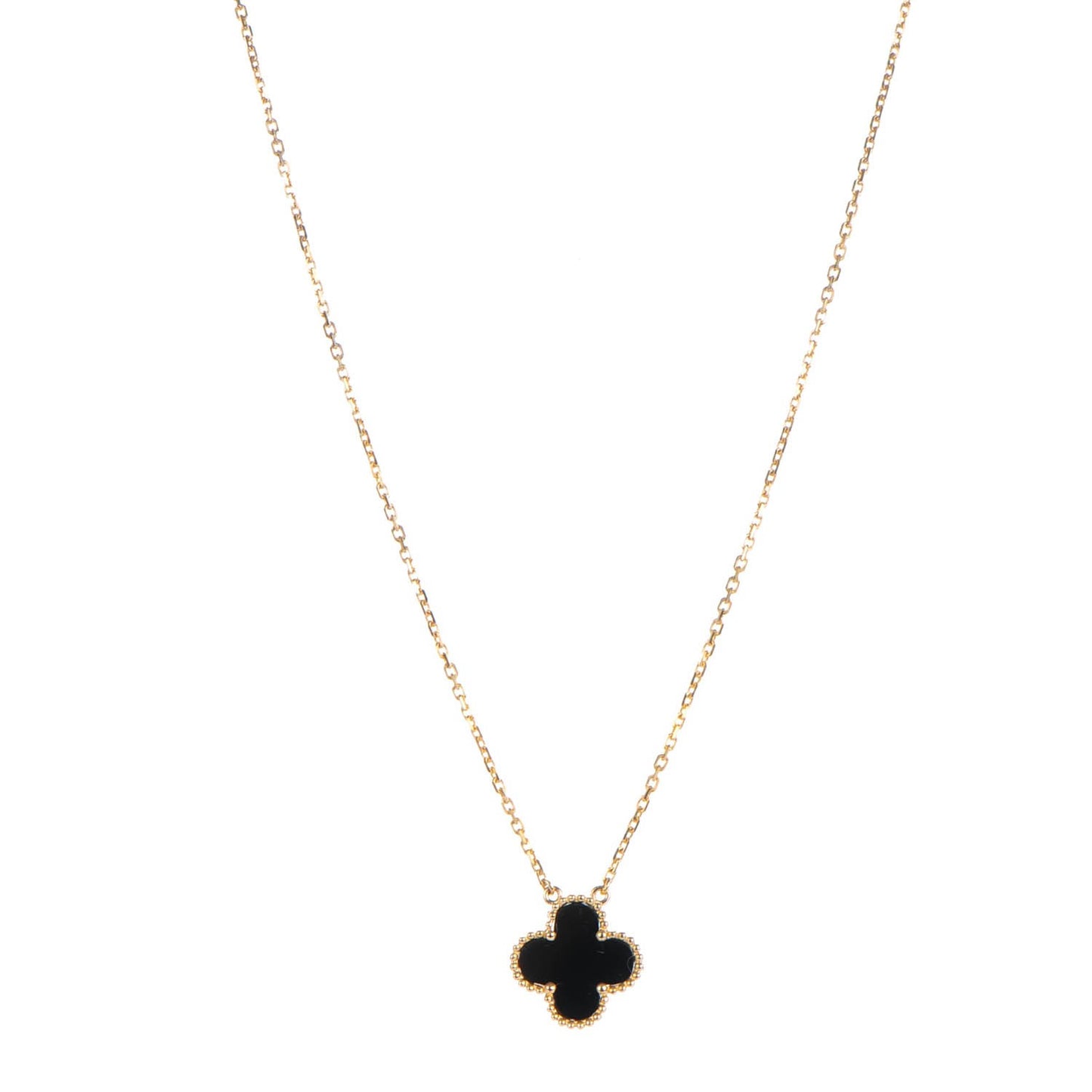 18K Yellow Gold Black Onyx Vintage Alhambra Pendant Necklace