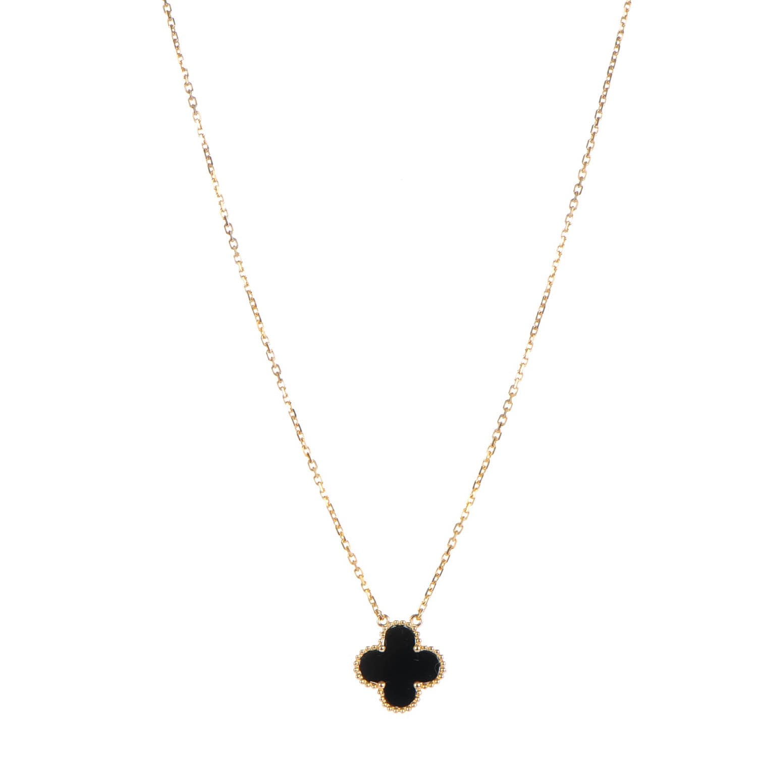 Van Cleef & Arpels 18K Yellow Gold Black Onyx Vintage Alhambra Pendant Necklace 1 of 6