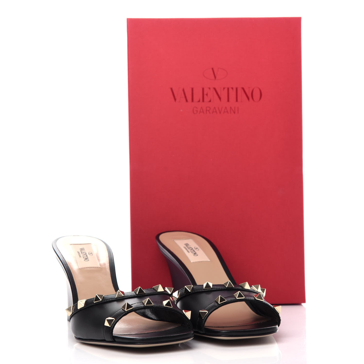 Valentino Garavani Calfskin Nappa Rockstud Wedge Sandals 39 Black 11 of 11