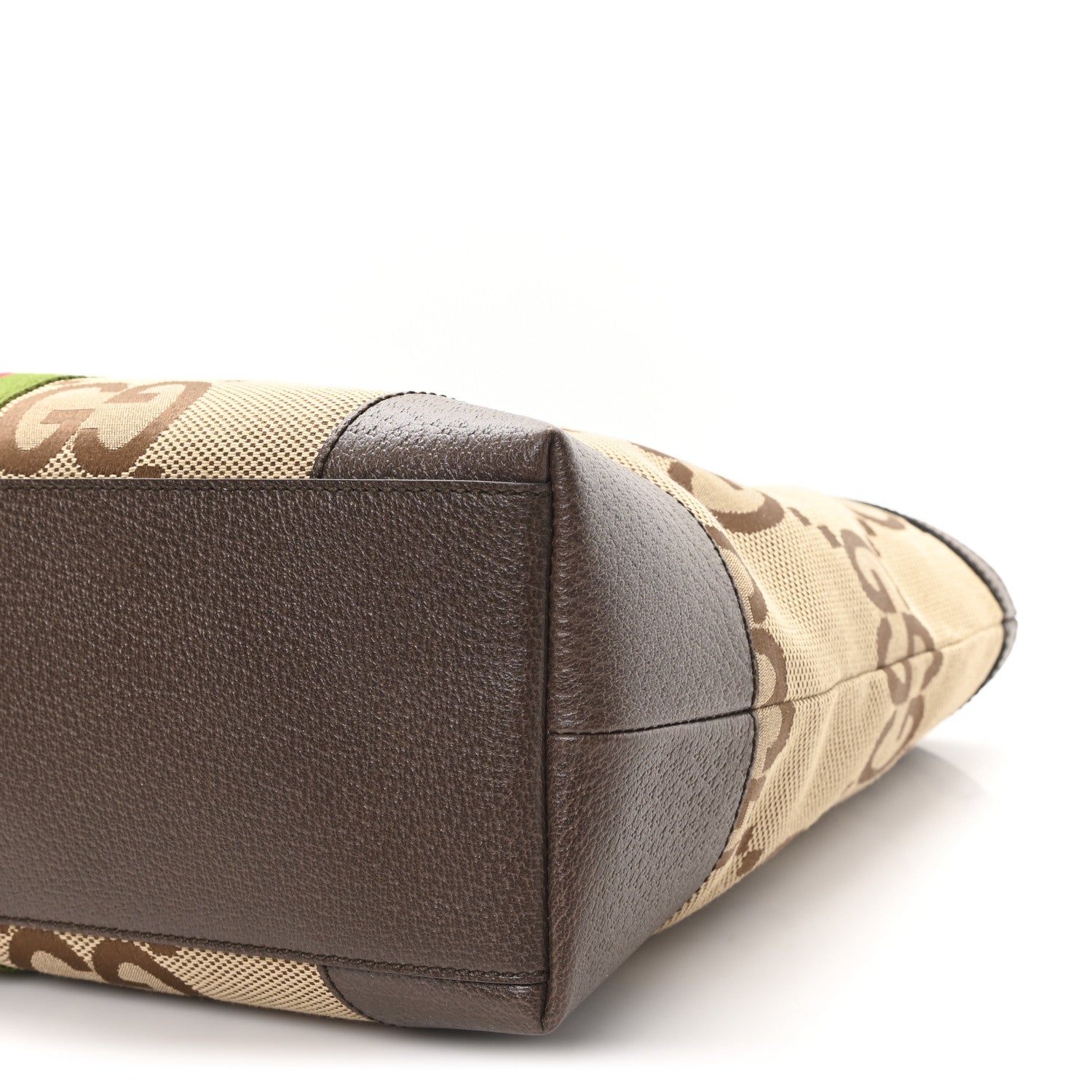Gucci Monogram Jumbo GG Textured Dollar Calfskin Web Medium Ophidia Shopping Tote Camel Ebony 9 of 9