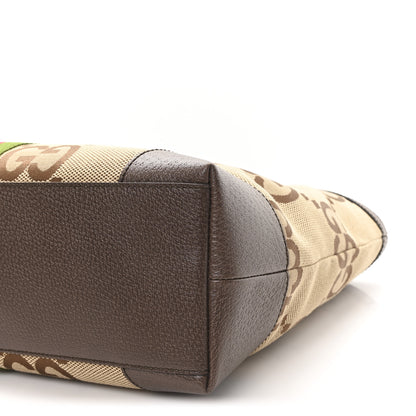 Gucci Monogram Jumbo GG Textured Dollar Calfskin Web Medium Ophidia Shopping Tote Camel Ebony 9 of 9