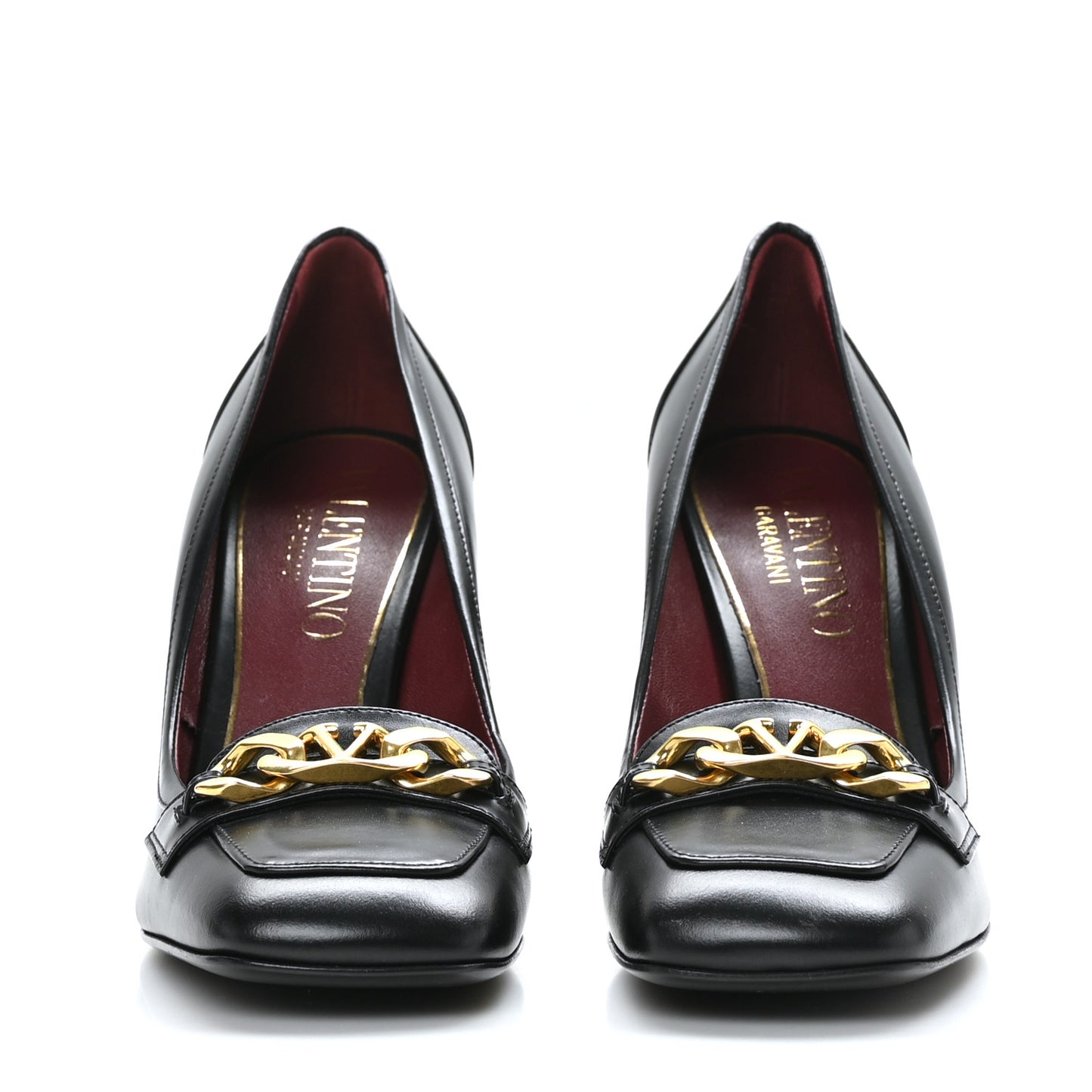 Calfskin VLogo Chain 95mm Loafer Pumps 38.5 Black