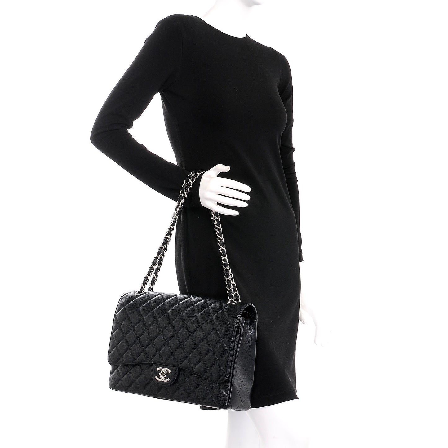 Caviar Quilted Maxi Double Flap Black