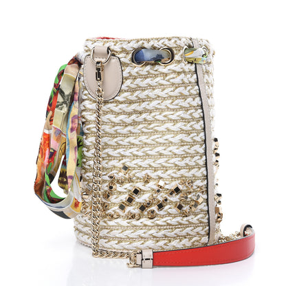 Christian Louboutin Woven Jute Crepe Satin Studded Marie Jane Bucket White Gold 3 of 8