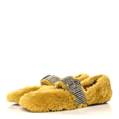Jimmy Choo Faux Fur Crystal Embellished Krista Flats 37 Yellow 3 of 7