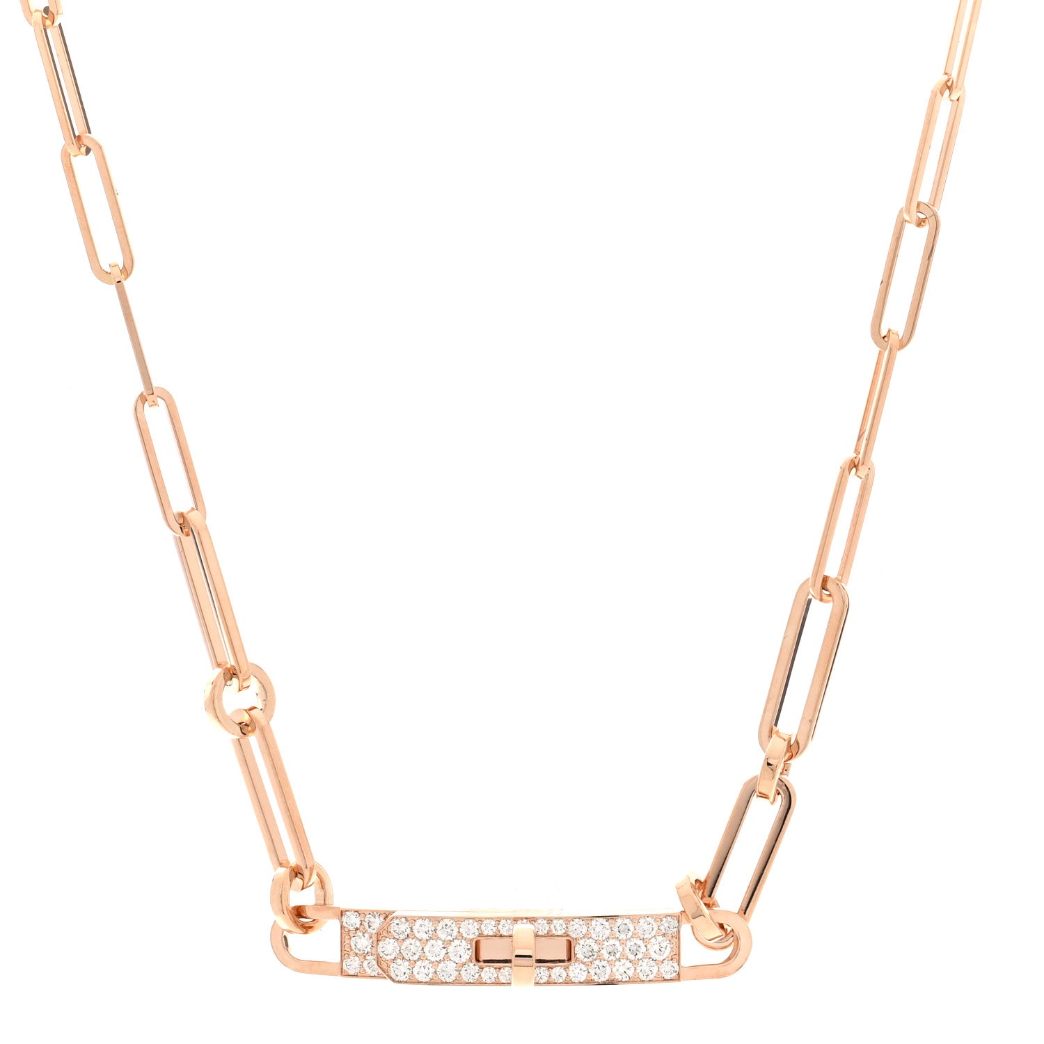 Hermes 18K Rose Gold Diamond Pave Kelly Chaine Choker Necklace 1 of 6