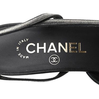 Chanel Goatskin Calfskin Cap Toe CC Slingback Sandals 37 Black 7 of 8