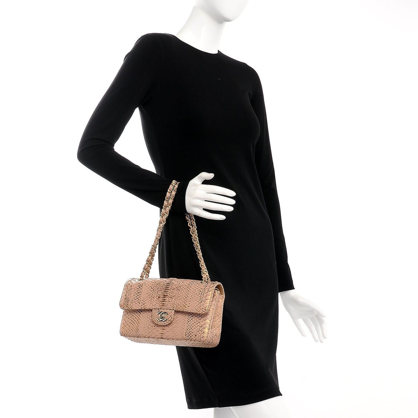Metallic Python Small Double Flap Pink Gold