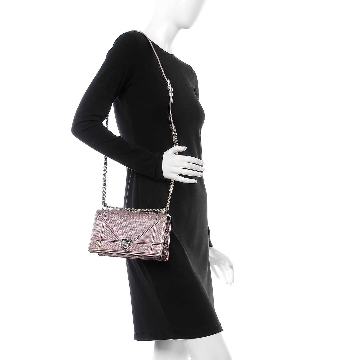 Metallic Patent Micro-Cannage Medium Diorama Flap Bag Pink