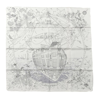 Hermes Silk Flagship Scarf 90 White Black Gris 1 of 7