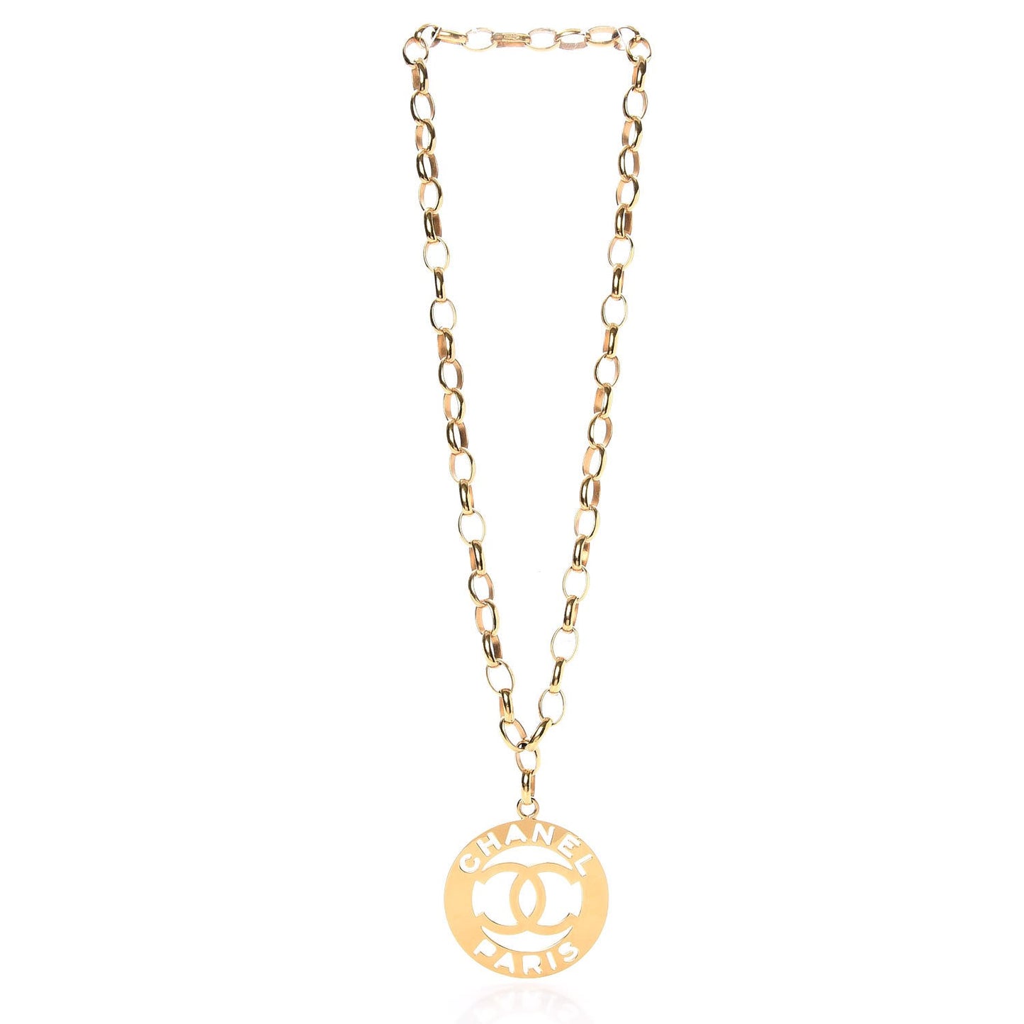 CC Medallion Long Chain Necklace Gold