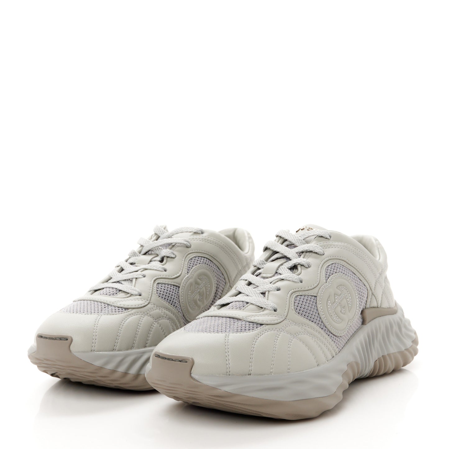 New Nappa Sombre Interlocking G Ripple Mens Platform Sneakers 8.5 Grey Sky