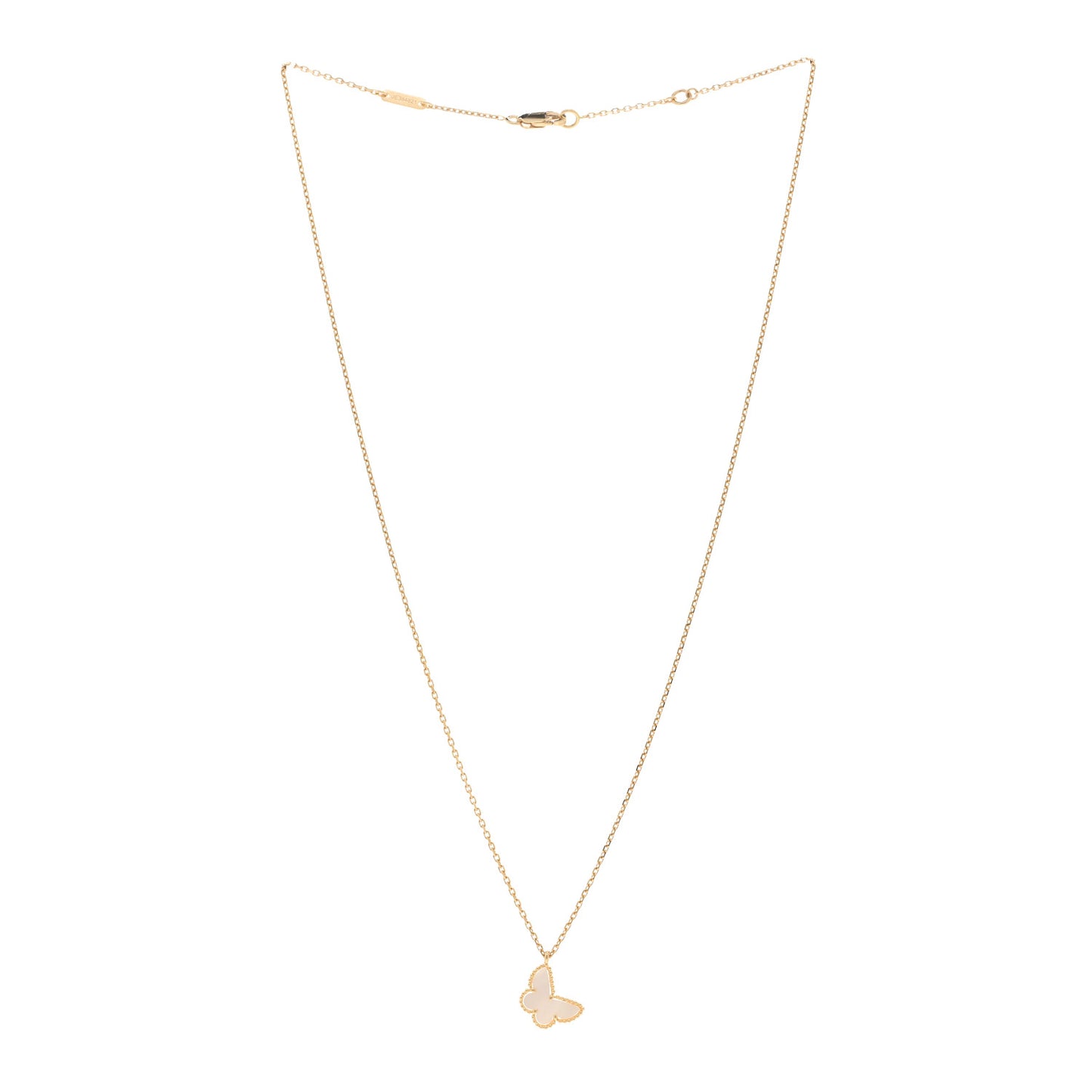 18K Yellow Gold Mother of Pearl Sweet Alhambra Butterfly Pendant Necklace