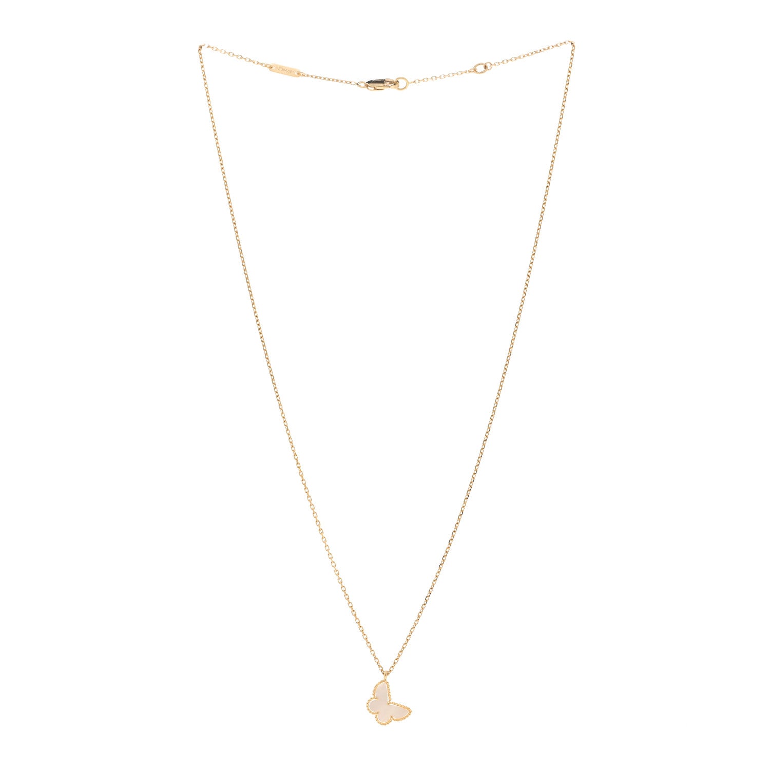 Van Cleef & Arpels 18K Yellow Gold Mother of Pearl Sweet Alhambra Butterfly Pendant Necklace 3 of 5