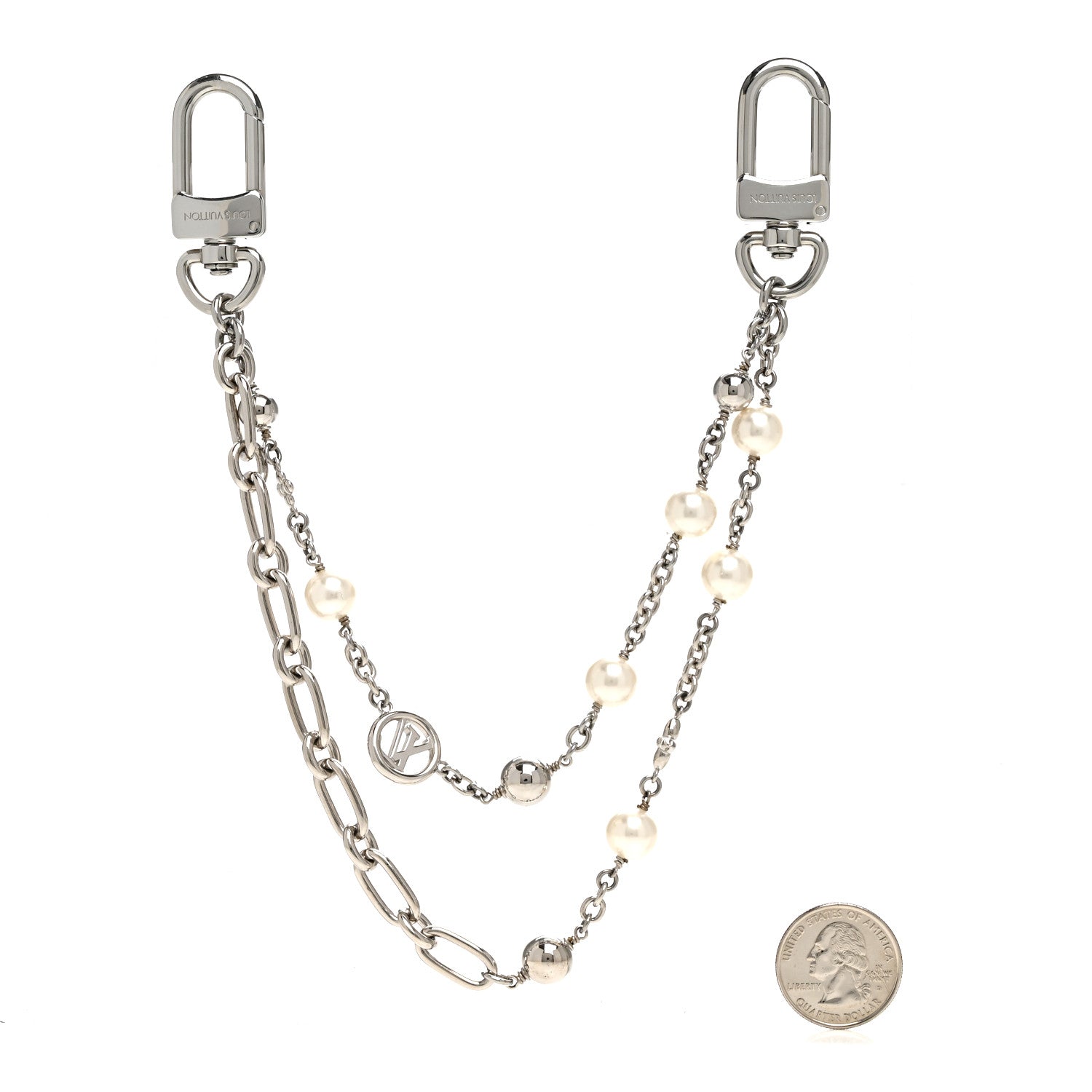 Louis Vuitton Metal Pearl Chain Midnight Bag Charm Silver 2 of 3