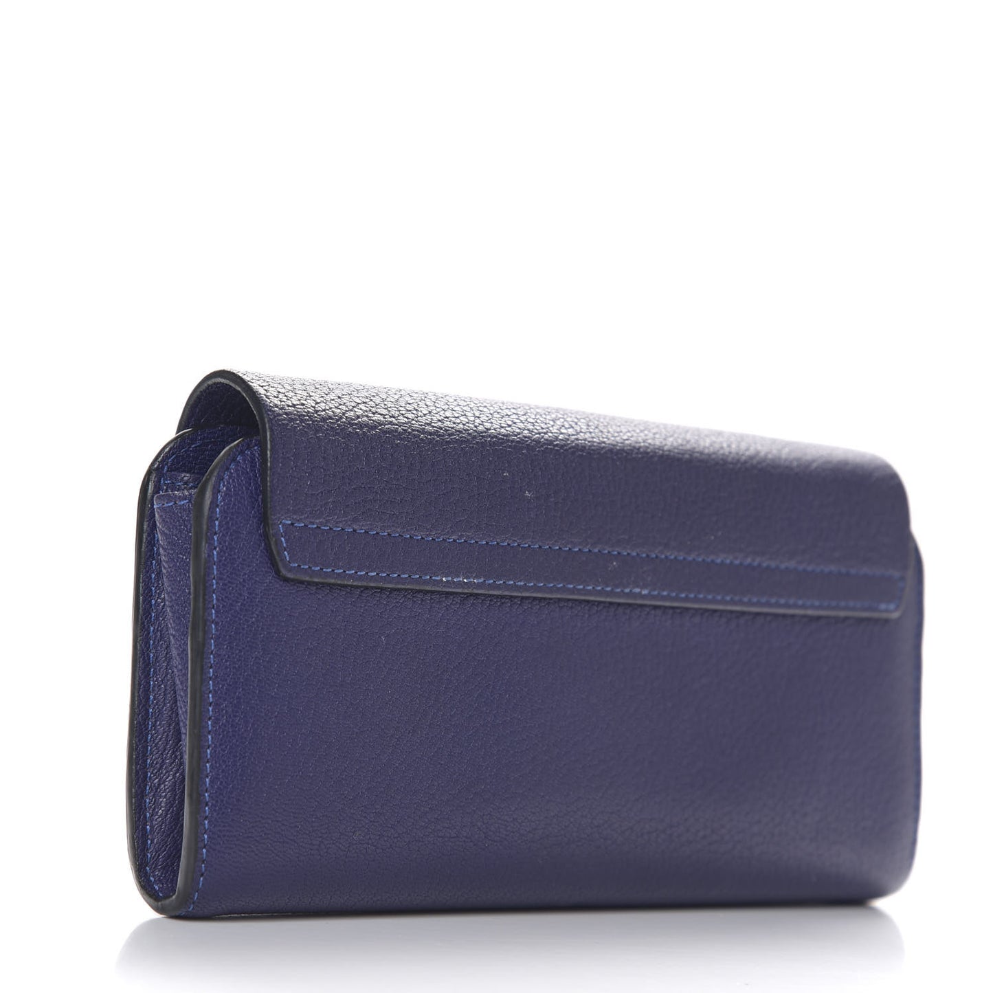 Grained Lambskin Drew Long Wallet with Flap Storm Blue