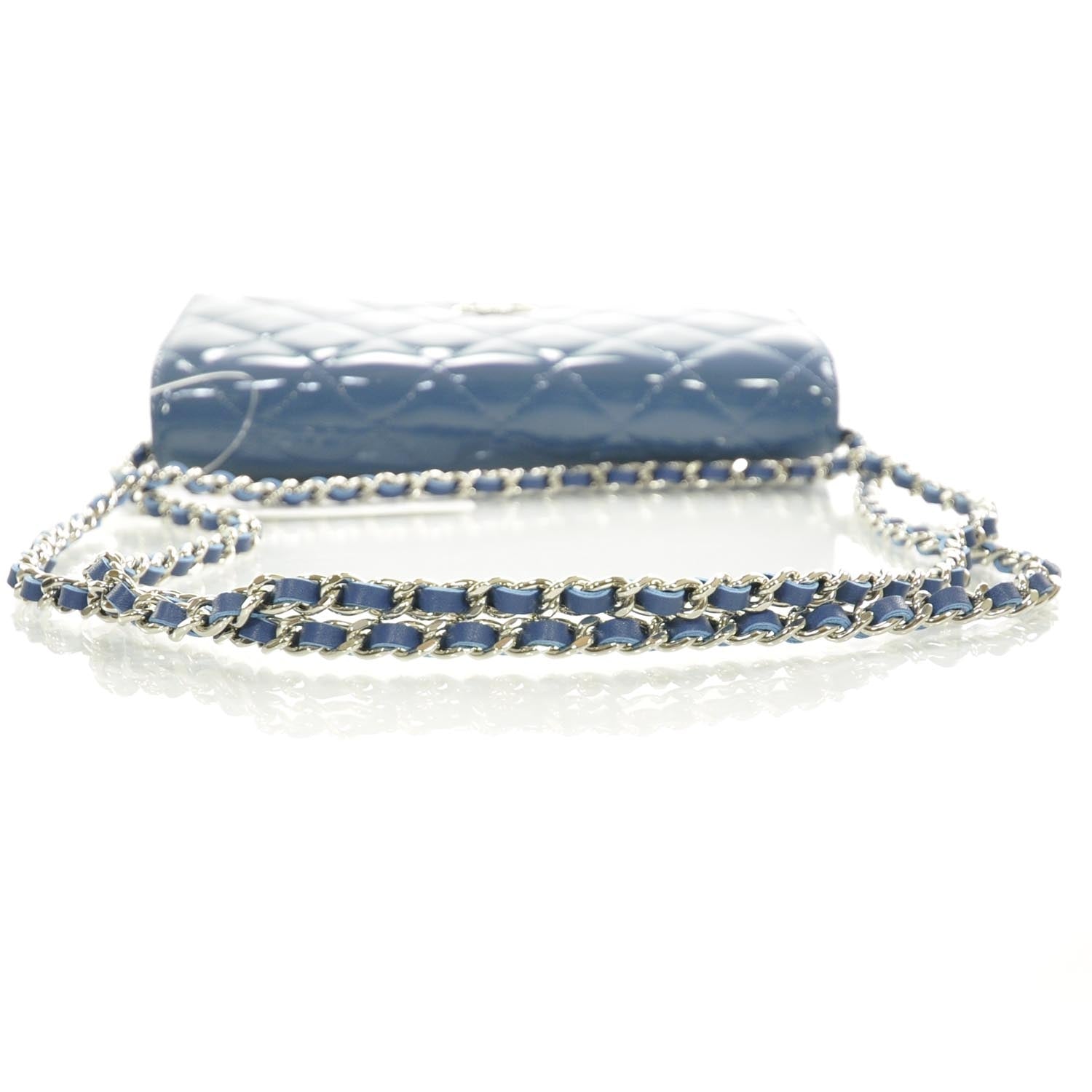 Chanel Patent Quilted Brilliant Wallet On Chain WOC Blue 12C 5 of 9