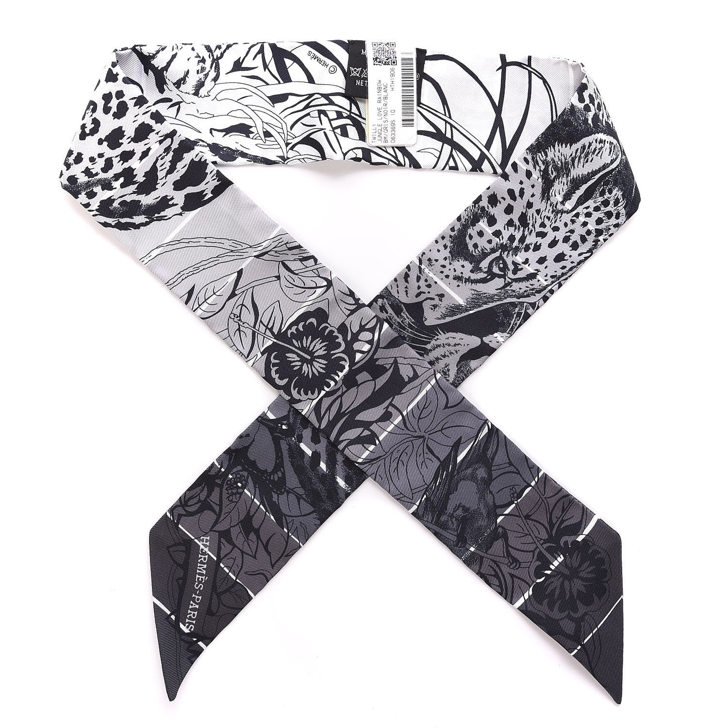 Hermes Silk Jungle Love Rainbow Twilly Gris Black White 1 of 4
