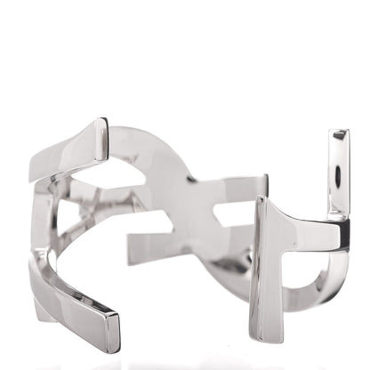Saint Laurent Brass Monogram Medium Cuff Bracelet Palladium 3 of 4