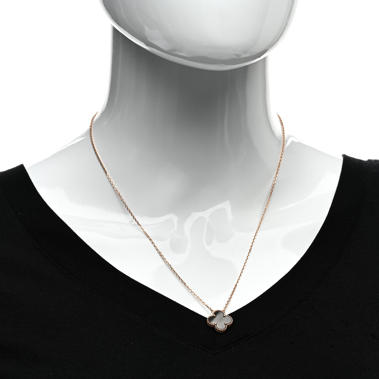 18K Rose Gold Gray Mother of Pearl Vintage Alhambra Pendant Necklace