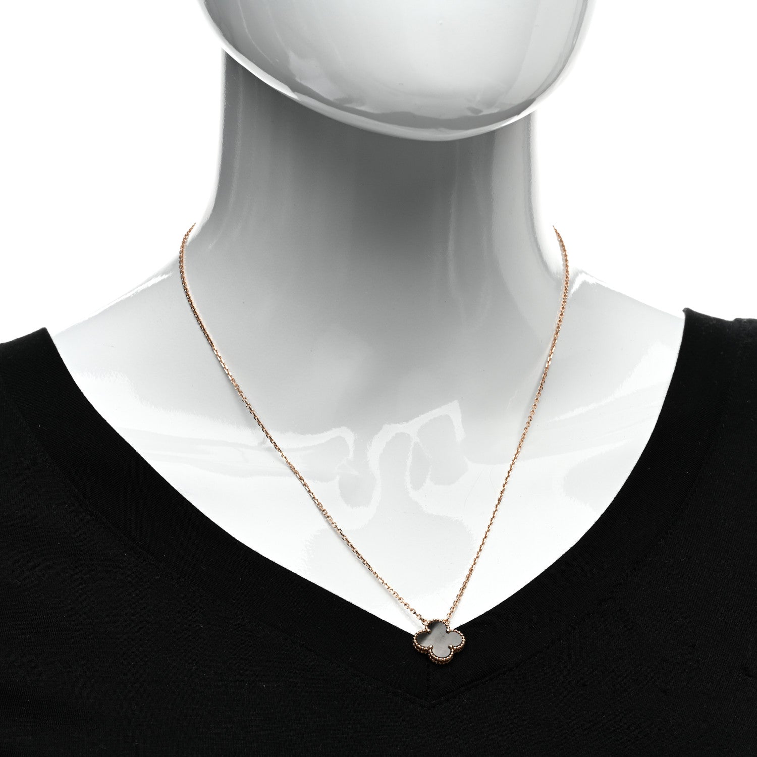 Van Cleef & Arpels 18K Rose Gold Gray Mother of Pearl Vintage Alhambra Pendant Necklace 2 of 5