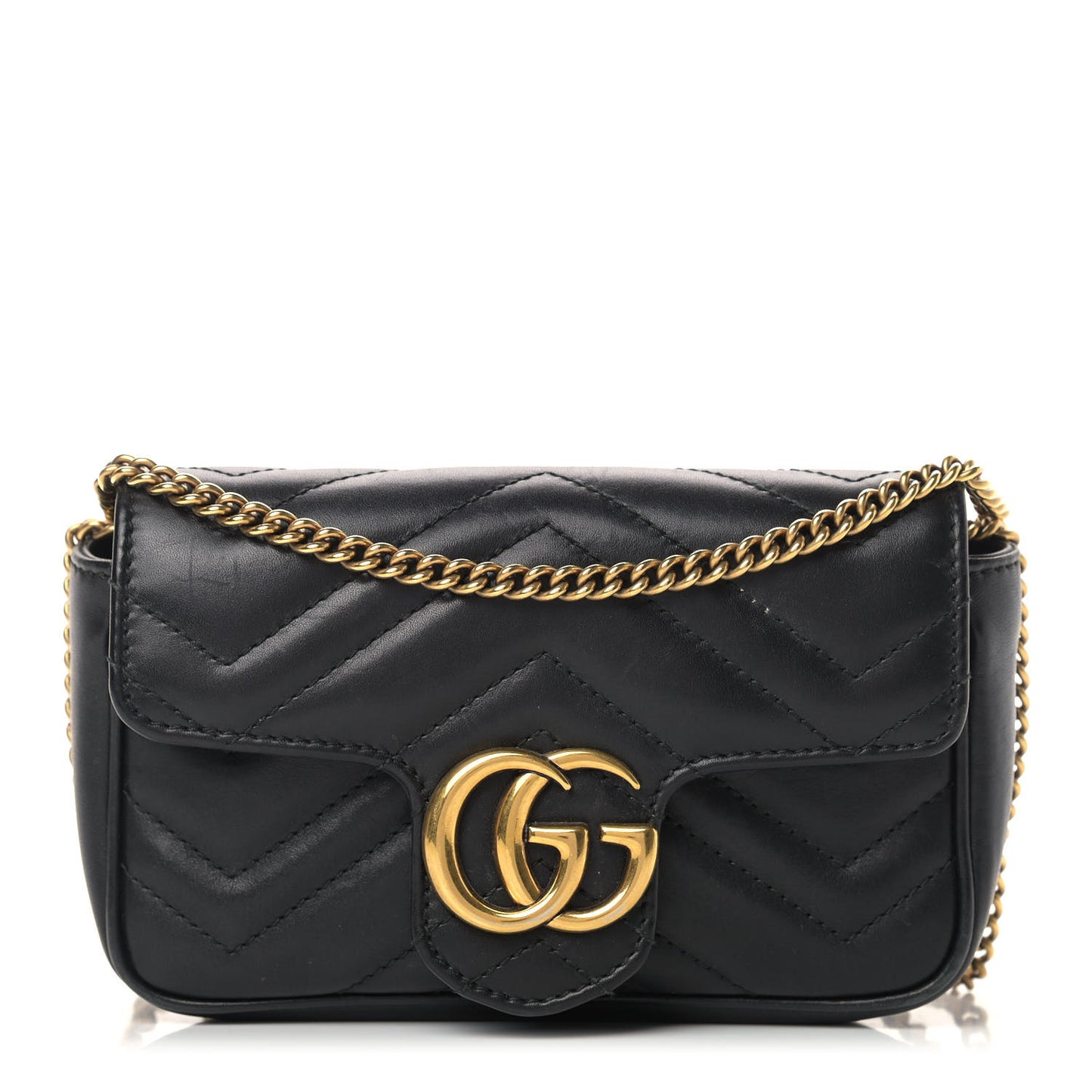 Calfskin Matelasse Super Mini GG Marmont Shoulder Bag Black