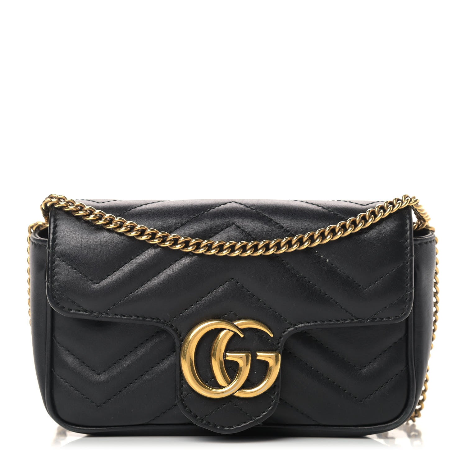 Gucci Calfskin Matelasse Super Mini GG Marmont Shoulder Bag Black 1 of 13