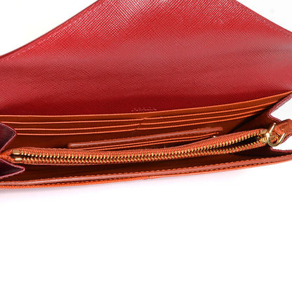 Prada Saffiano Bi-Color Envelope Wallet Fuoco Papaya 6 of 8