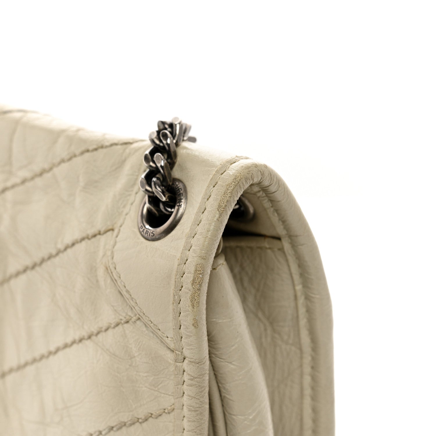 Saint Laurent Crinkled Calfskin Matelasse Monogram Baby Niki Chain Satchel Ivory 12 of 13