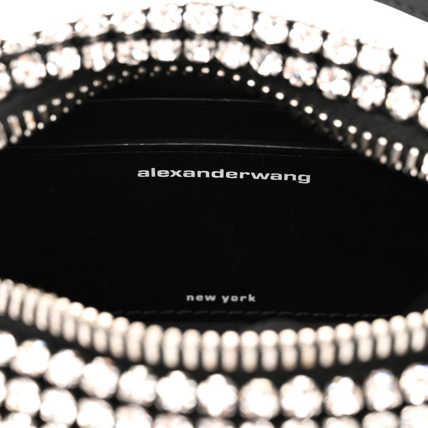 Mesh Crystal Rhinestone Mini Heiress Pouch Black Silver