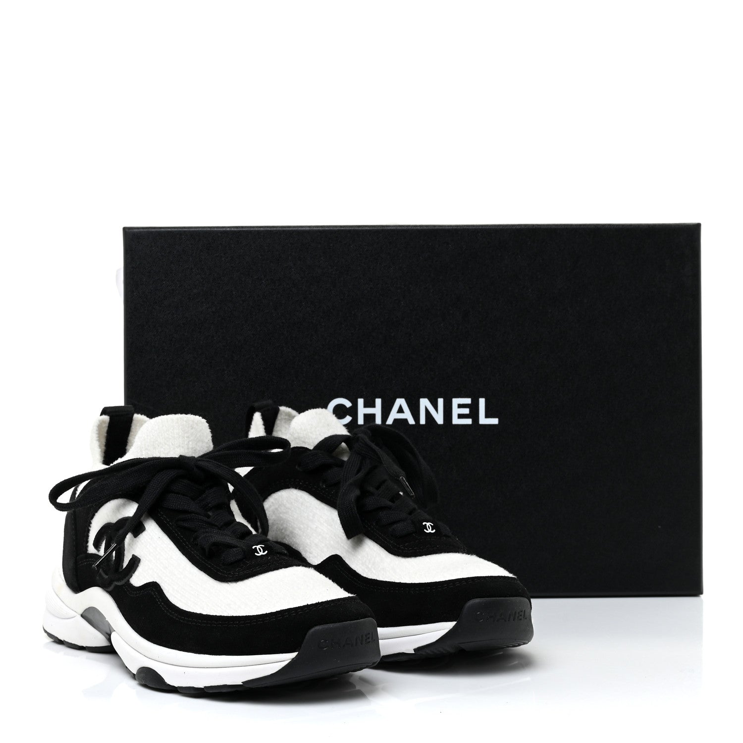 Chanel Fabric Suede Calfskin CC Sneakers 36.5 White Black 11 of 11