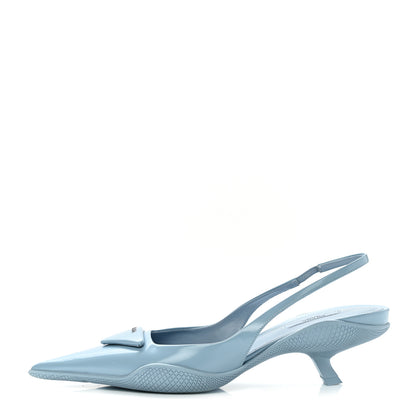 Prada Spazzolato Triangle Logo Pointed Toe 45mm Slingback Pumps 38.5 Cielo 1 of 9