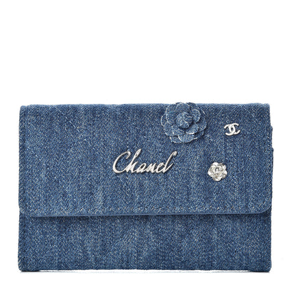 Chanel Denim Camelia Charms Card Holder Blue 1 of 8