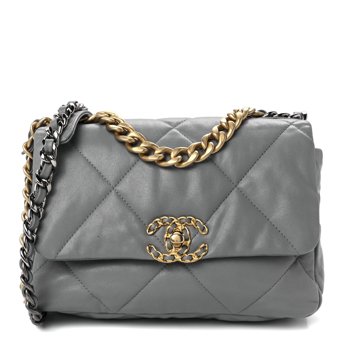 Goatskin Quilted Medium Chanel 19 Flap Grey