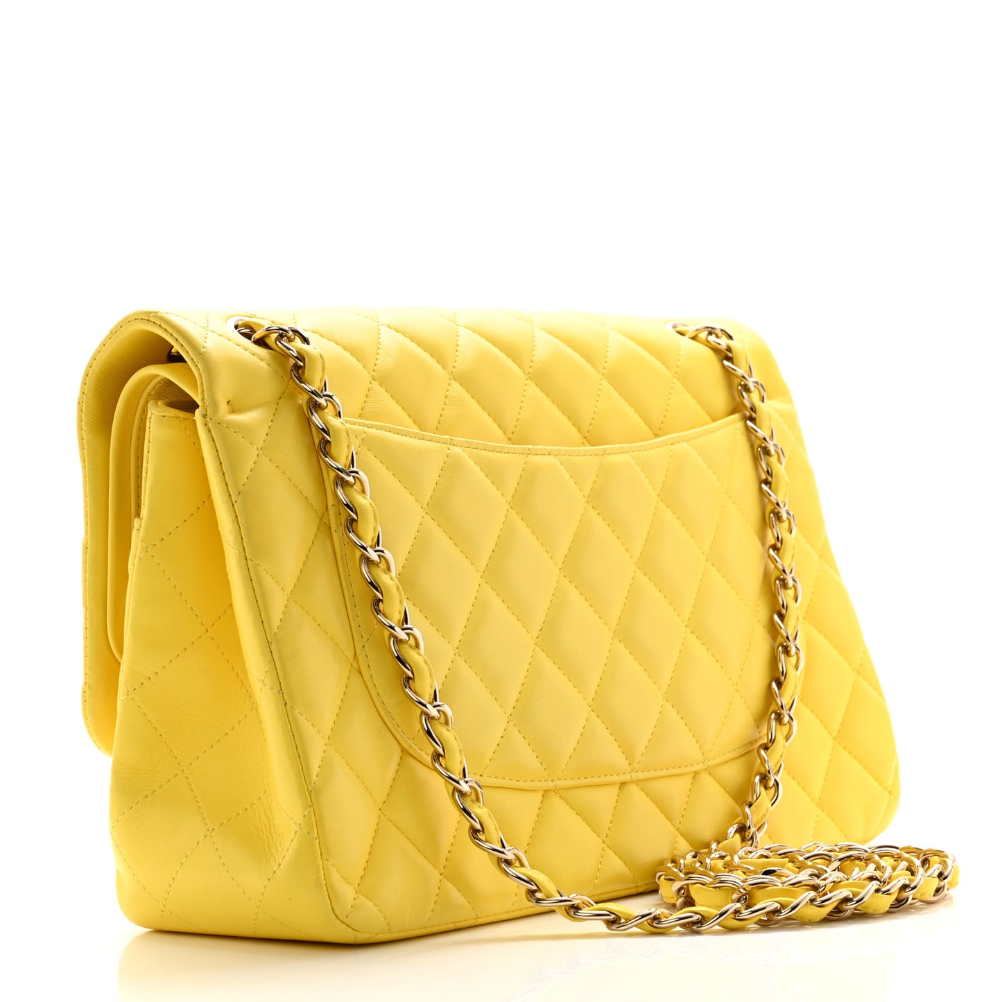 Lambskin Quilted Jumbo Double Flap Yellow