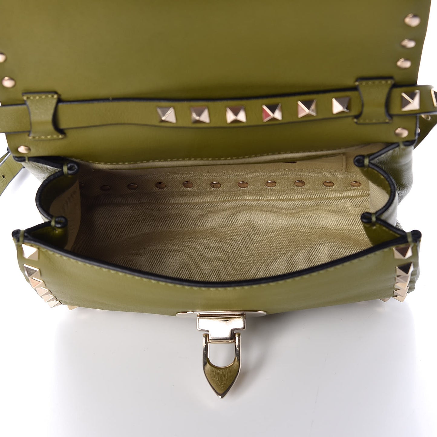 Vitello Mini Rockstud Flap Saddle Crossbody Bag Military Green