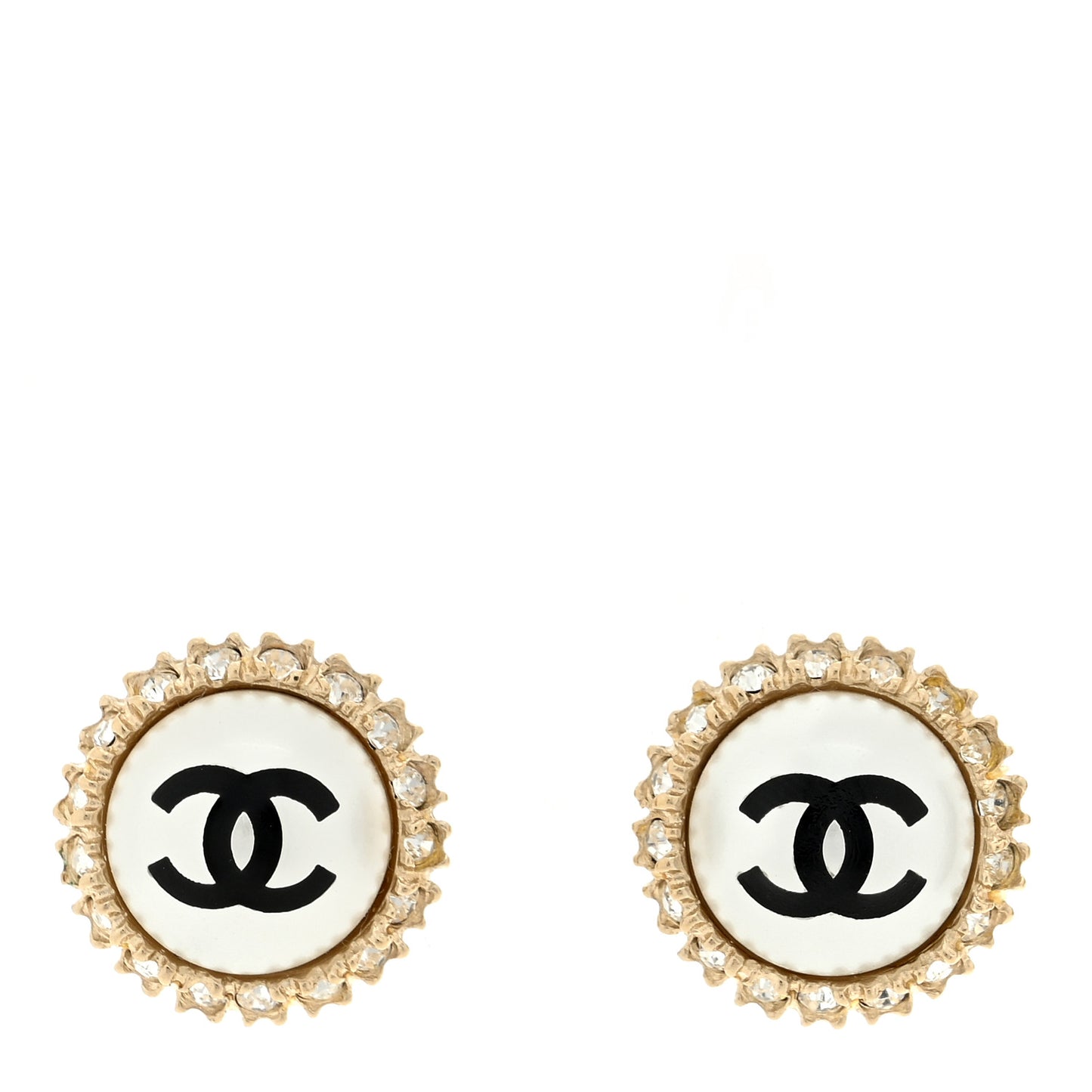 Crystal Pearl CC Round Earrings Gold Pearly White Black