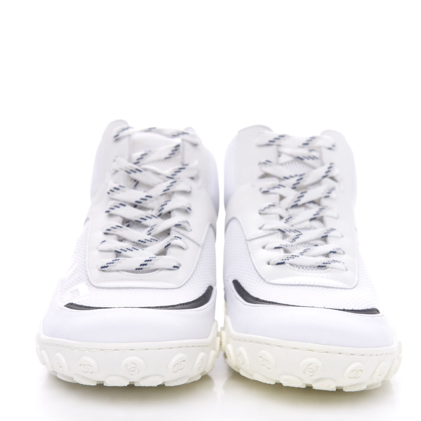 Calfskin Mesh Lycra Womens Logo High Top Sneakers 38 White