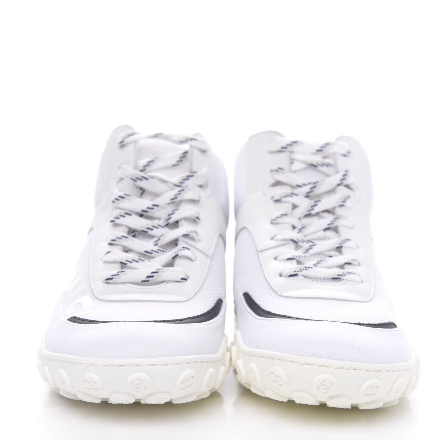 Chanel Calfskin Mesh Lycra Womens Logo High Top Sneakers 38 White 2 of 7