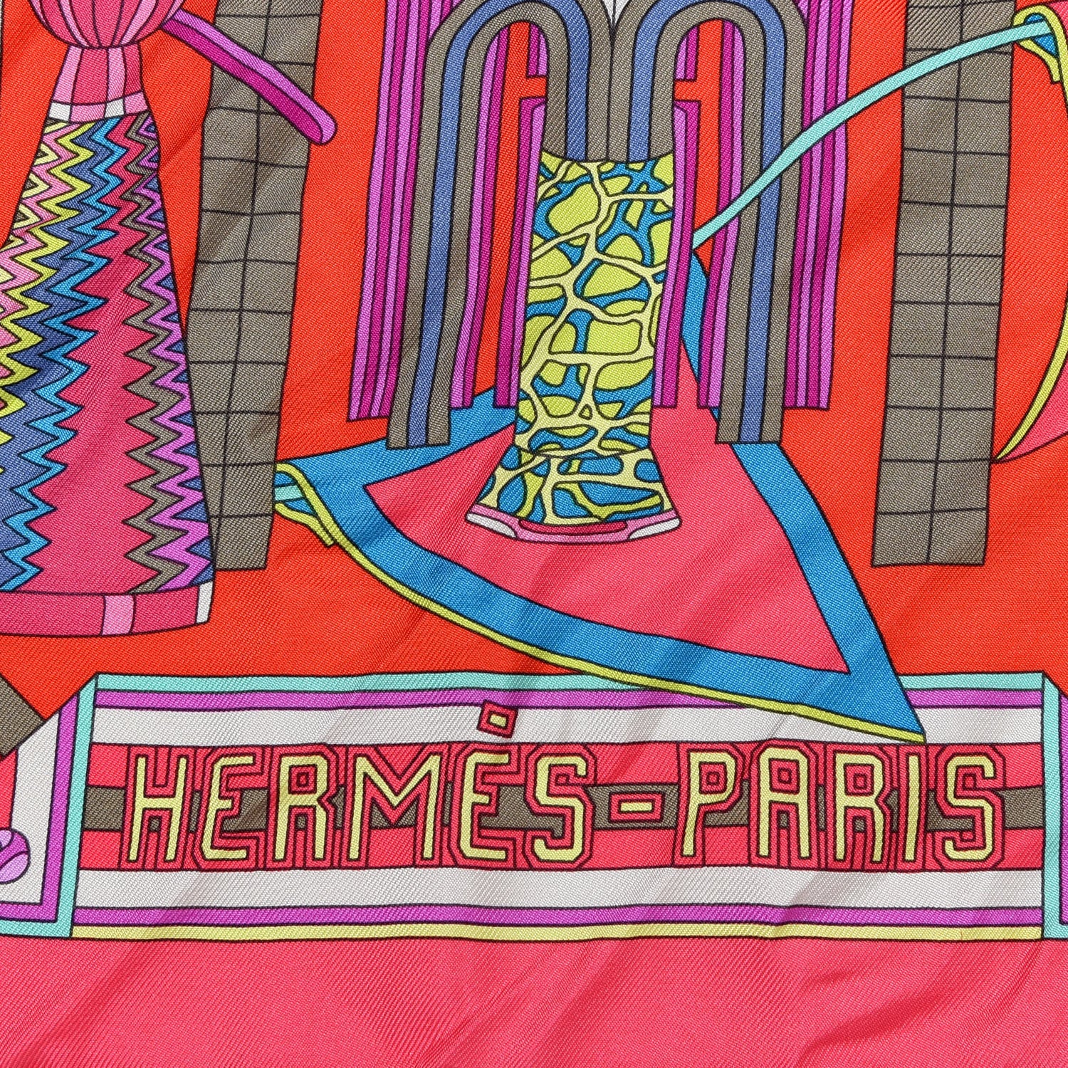 Hermes Silk Les Trophees Scarf 90 Rose Vif Rouge Turquoise 4 of 5