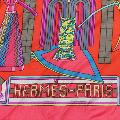 Hermes Silk Les Trophees Scarf 90 Rose Vif Rouge Turquoise 4 of 5