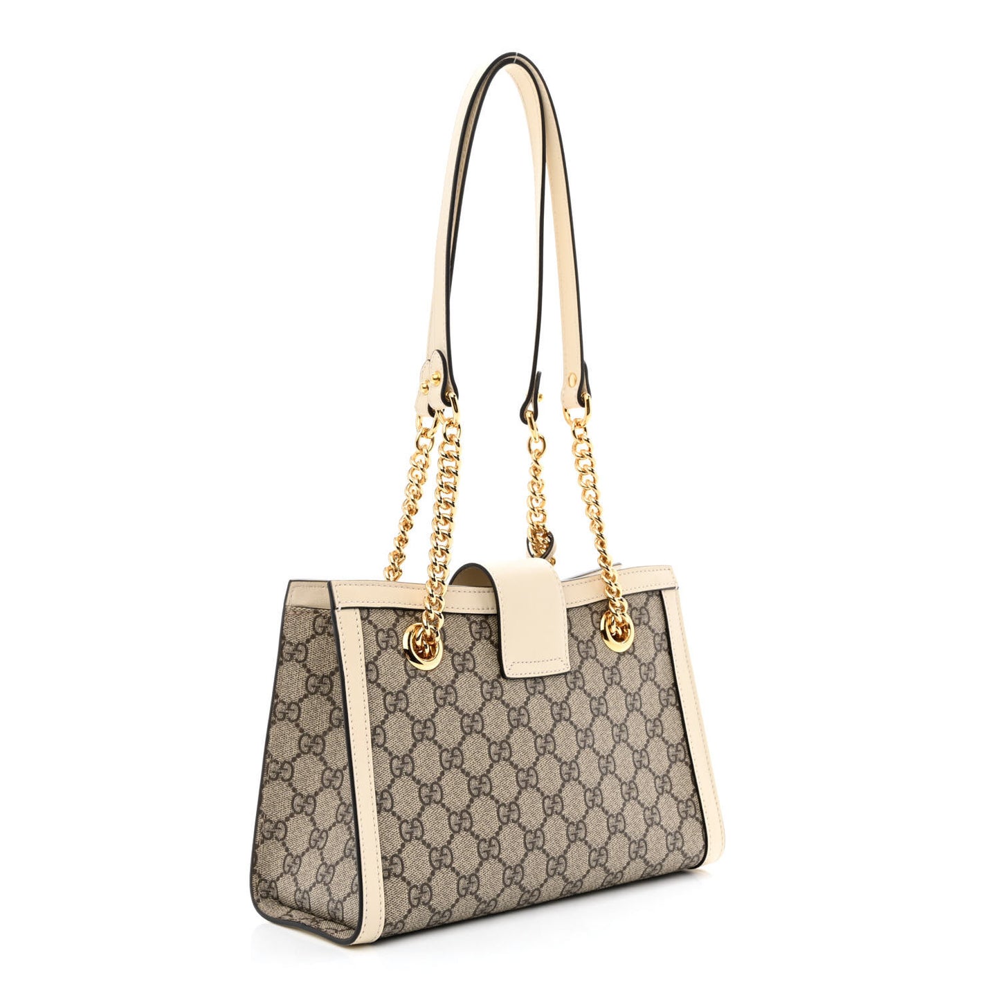GG Supreme Monogram Moon Calfskin Small Padlock Tote Beige Ebony Mystic White